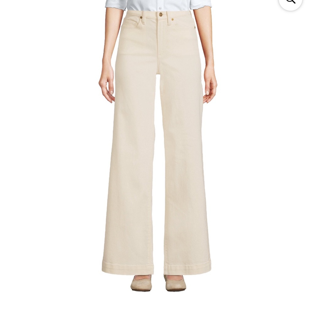 NWT Lands End High Rise Recycled Wide Leg Jeans Natural Cream Size 14 Tall